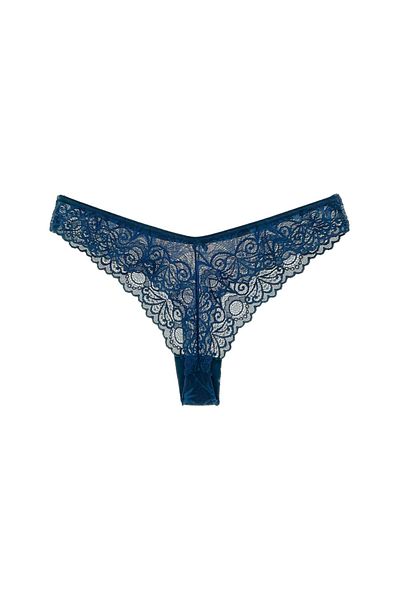 HNX Γυναικεία εσώρουχα Navy Blue Lace Brazil String