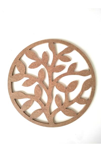 DEKOLOBİ Yaprak Desenli Yuvarlak Boyanabilir Pano / Dallı Yaprak Tablo / Ham Mdf Hobi Boyama Dekor Ürünü