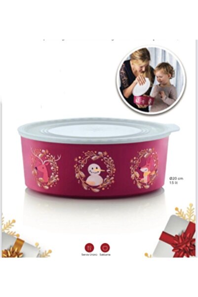 Tupperware Water Round Red Snowman Christmas Cookie Box - 1.5 Lt Esc