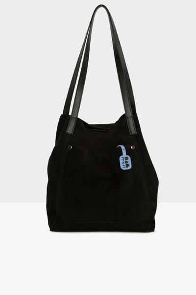 Bagmori Black Women's Genuine Split Leather Tote Bag with Pockets M000006747