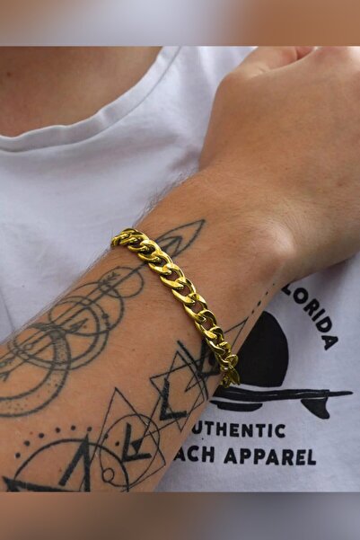 The Collection Gurmet Altın Kaplama Erkek Bileklik Kalın Zincir 7 Mm