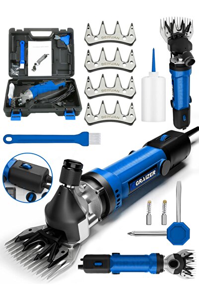 Graizer Alman 4200 W Devir Ayarli Bakir Sargili Çelik Şanzuman Koyun Keçi Kirkma Makinesi + 4 Adet Üst Bıçak