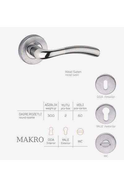 ARON Sofuoglu Macro Round Stainless Badge (Oda) Door Handle Nickel Satin Aluminum / Steel