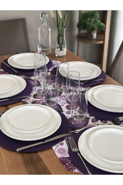 desen izmir Set de 6 farfurii pentru fluture mov și farfurii americane