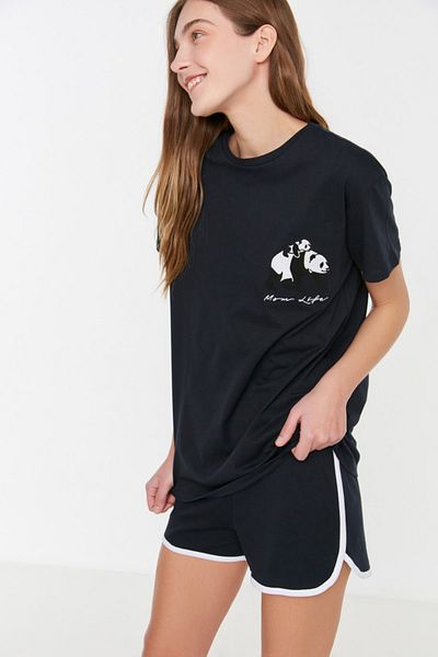 Trendyol Collection Sada bavlněného pyžama Panda s potiskem v námořnické modré - THMSS22PT00005