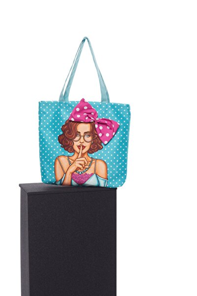 AYSHOME Τσάντα αγορών με υφασμάτινο σχέδιο Popart Κίτρινο πουά παραλίας