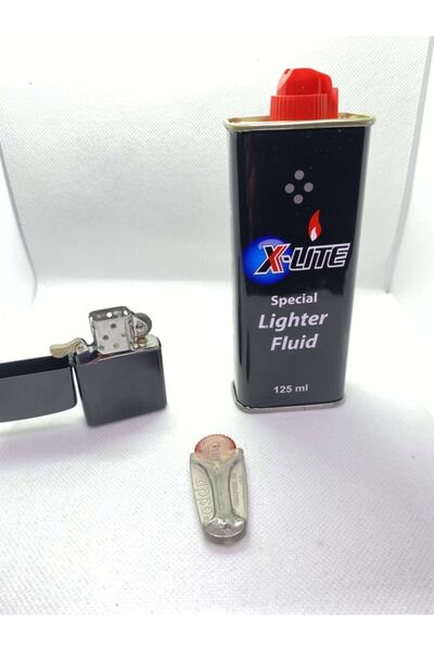 KASAİ Zippo Çakmak Xlite 125 Ml Benzin Zippo Çakmak Taşı X5 Full Çakmak Set Mat Siyah Renk