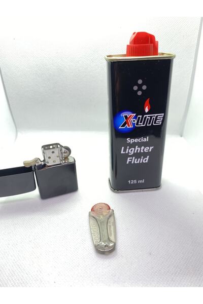 KASAİ Zippo Çakmak Xlite 125 Ml Benzin Zippo Çakmak Taşı X5 Full Çakmak Set Mat Siyah Renk