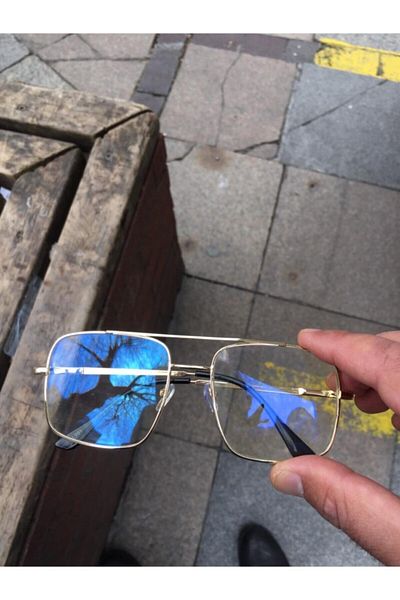 Aybars aksesuar Unisex Gold Framed Transparent Glasses with Blue Light Filter
