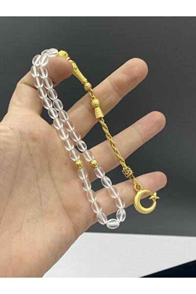 tesbihay Arpa Kesim Kuvars Doğaltaş Tesbih Rodajlı Gold Püskül