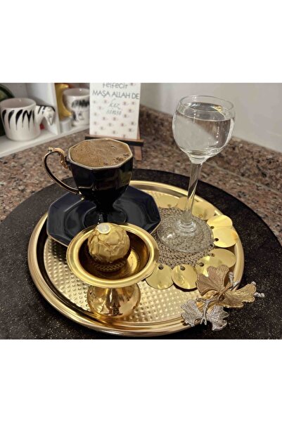 MODA TAKİP Dekoratif Gold Kaplama Tek Kişilik Sunum Tepsisi Kelebekli Model