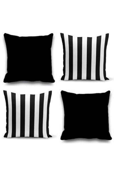 enc Tekstil 4’lü Siyah Beyaz Kırlent Kılıfı