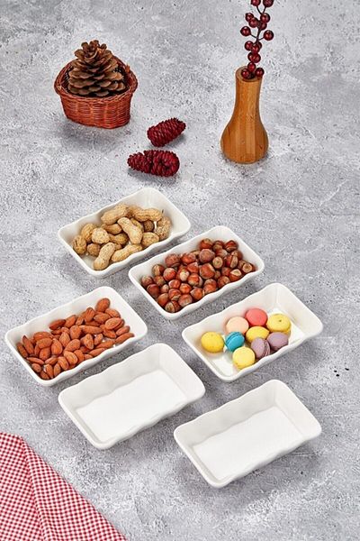 GoldenKitchen 6-Piece, Square Drop Ruffle Snack Bowl Breakfast Presentation Plate