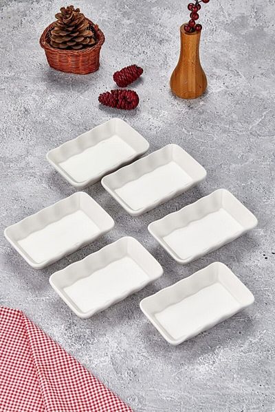 GoldenKitchen 6-Piece, Square Drop Ruffle Snack Bowl Breakfast Presentation Plate