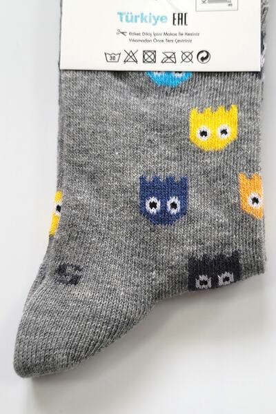 bayansepeti Renkil Pacman με μοτίβο αρωματικό βαμβακερό Unisex γκρι παιδικές κάλτσες Pacman