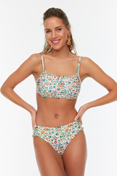 Trendyol Collection Floral Pattern Bralette Ruffle Regular Leg Bikini Set TBESS22BT0085