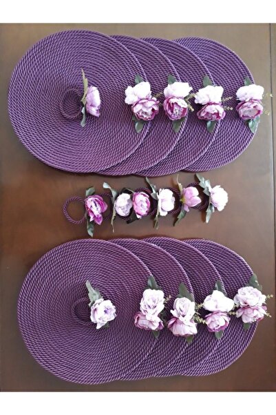 Yumak Dekor Grup Mor Kordon Supla Halat Hasır Servis Placemats Çiçekli Çeyiz Ev Hediyesi