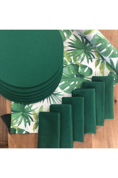 desen izmir Servire americană, Green Leaf 6 farfurii, 6 șervețele și pasager