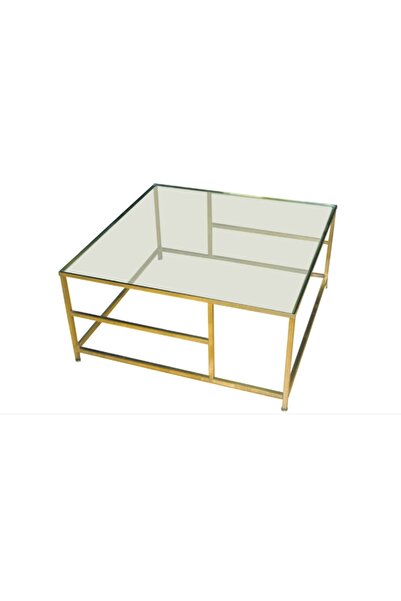 entemiz Camlı Kare Orta Sehpa Şeffaf Temperli Camlı