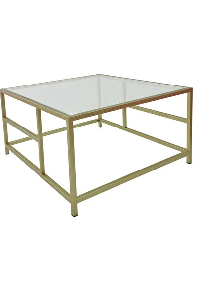 entemiz Camlı Kare Orta Sehpa Şeffaf Temperli Camlı
