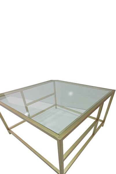 entemiz Camlı Kare Orta Sehpa Şeffaf Temperli Camlı