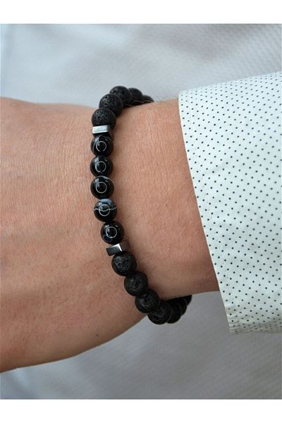 Padore Accessory للجنسين - سوار من الحجر الطبيعي مصنوع من أحجار اللاف والهيماتيت والعقيق