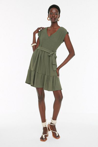 Trendyol Collection Khaki öves derekú mini szőtt ruha TWOSS20EL0628