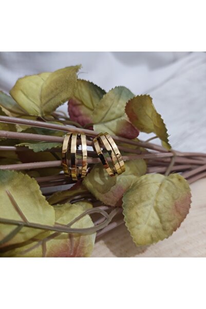 ADİN ACCESSORY Çelik Kararmaz Halka Küpe Üçlü Gold Minik