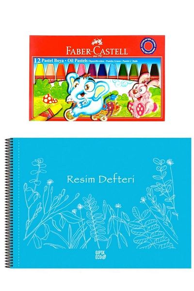 Faber Castell Pastel Paint 12 Colors and Nature Eco Painting Book Set 25 X 35 Cm