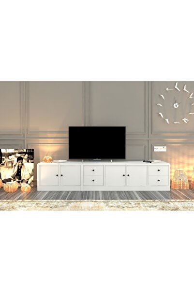 Nettrends Dolaplı Çekmeceli Tv Ünitesi Beyaz 195 Cm Tv-1041-ç