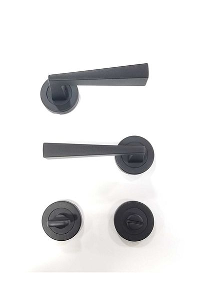 ARON Sofuoğlu Deniz Round Stainless Rosette Matte Black (BATHROOM-WC) Door Handle Aluminum / Steel