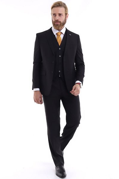Presto Men's Slimfit Checked Suit with Vest 6 Drop Black 707-011