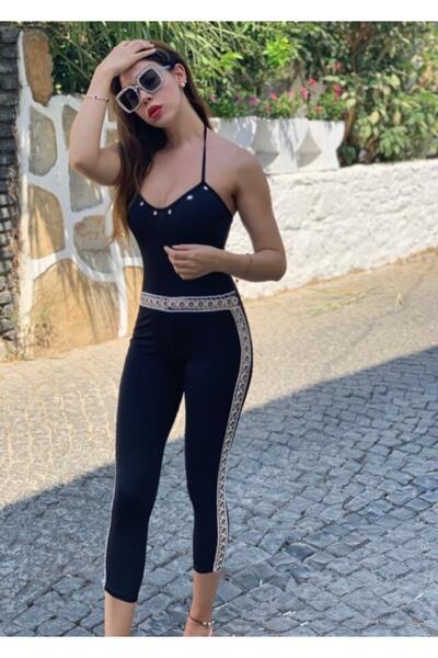 KAYAHAN COLLECTION Yanı Kuş Gözü Detaylı Boyundan Bağlı Tulum