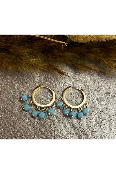 Markiz Takı Light Blue Bead Dangle Hoop Earrings 2 Cm