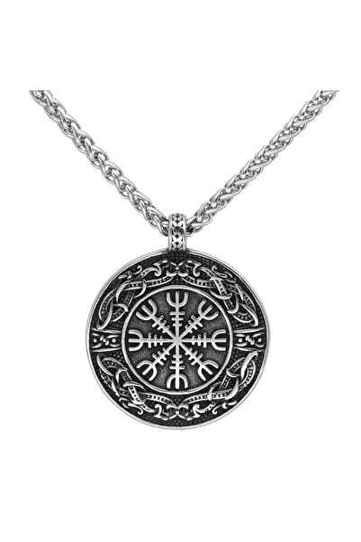 Viking Iskandinav Desenli Vegvisir Runik Yazılı Thor Çift Taraflı Madalyon 31...