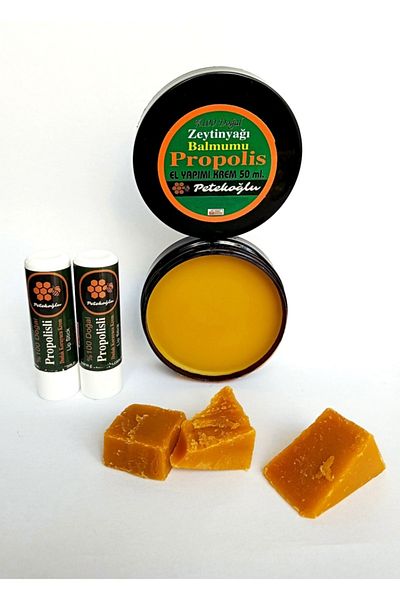 Petekoğlu Propolis Beeswax Olive Oil Cream 50ml + Natural Lip Balm with Propolis and Honey - 2 Pcs