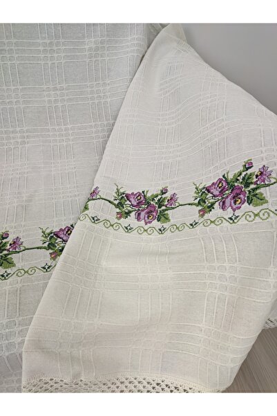 TUNCAY TEKSTİL 350 cm Purple Cross Stitch Sofa Bed Sofa Cover - Embroidered Sofa