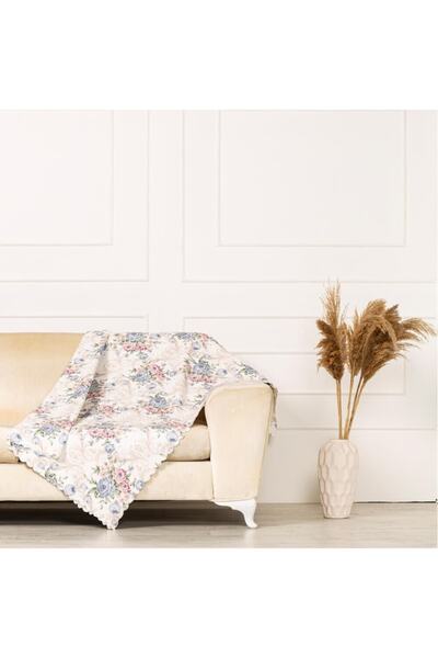 benimol Modern Mavi Renkli Gül Desen Dokuma Dijital Baskılı Kadife Şönil Kolt...