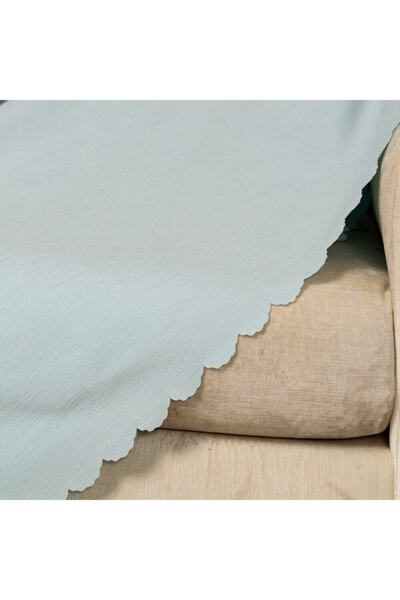 benimol Buz Mavisi Dokuma Kadife Şönil Düz Kumaş Çift Taraflı Standart Koltuk Şalı