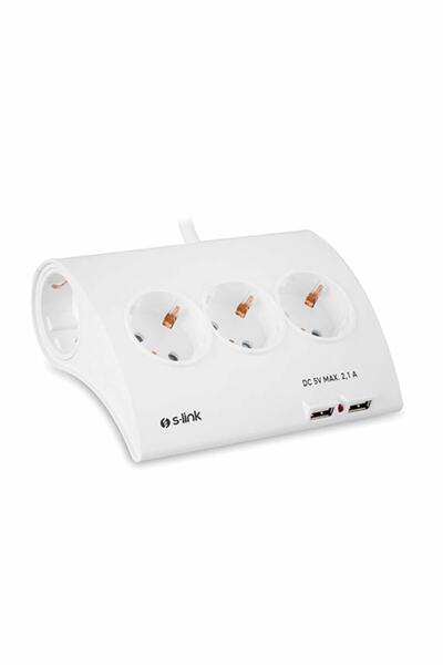 S-LINK SPG9-5-15 Akım Koruma ve 2 Adet 2.1A Usb Şarj Soketli Beşli Masaüstü Grup Priz
