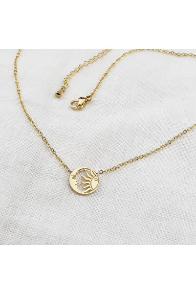 Genel Markalar Minimalist Güneş Ve Ay Tutulması Sembolü Gümüş Kolye