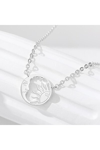 Genel Markalar Minimalist Güneş Ve Ay Tutulması Sembolü Gümüş Kolye