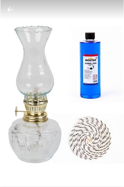 MOSTAR41 Hatıra Gaz Lambası Seti Şeffaf+400 ml Kokusuz Kandil Yağ+1 m Fitil