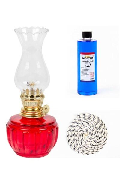 Genel Markalar Hatıra Gaz Lambası Seti Kırmızı 250 ml Kokusuz Kandil Yağ 1 Mt...