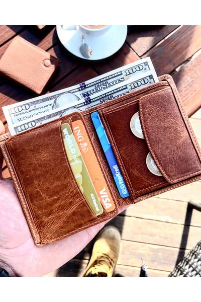 CüzCan Unisex Gold Tan Jackson Vertical Χρήσιμο πορτοφόλι από γνήσιο δέρμα με θήκη νομισμάτων