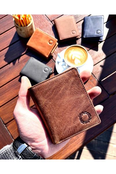 CüzCan Unisex Jackson Antique Coffee Vertical Χρήσιμο πορτοφόλι από γνήσιο δέρμα με θήκη νομισμάτων