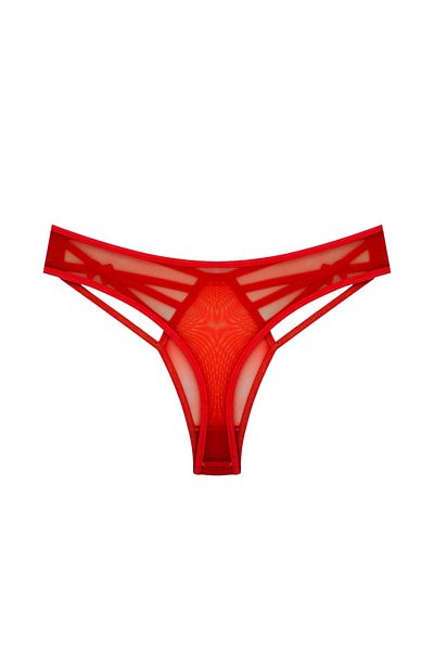 Zena Red Front and Back Tulle Side Thread Fancy Thong Women's Panties