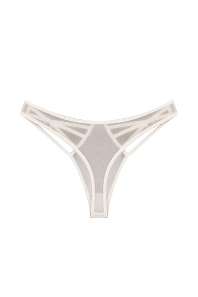 Zena Ecru Front and Back Tulle Side Thread Fancy Thong Women's Panties