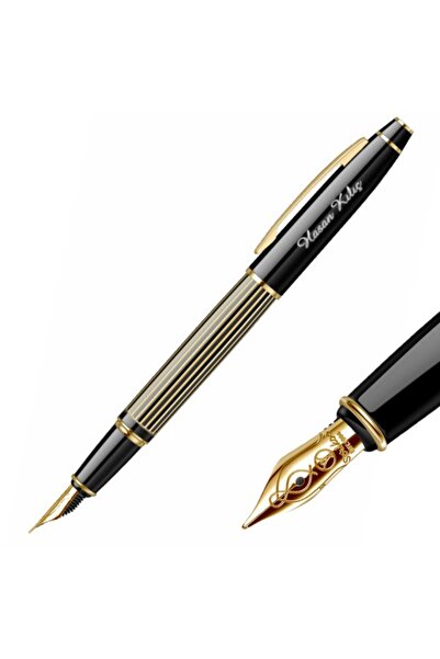 Scrikss Noble 35l Çizgi Desenli Siyah Altın Dolma Kalem