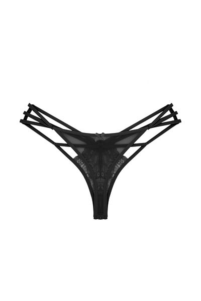 Zena Black Front and Back Tulle Side Thread Fancy Thong Women's Panties